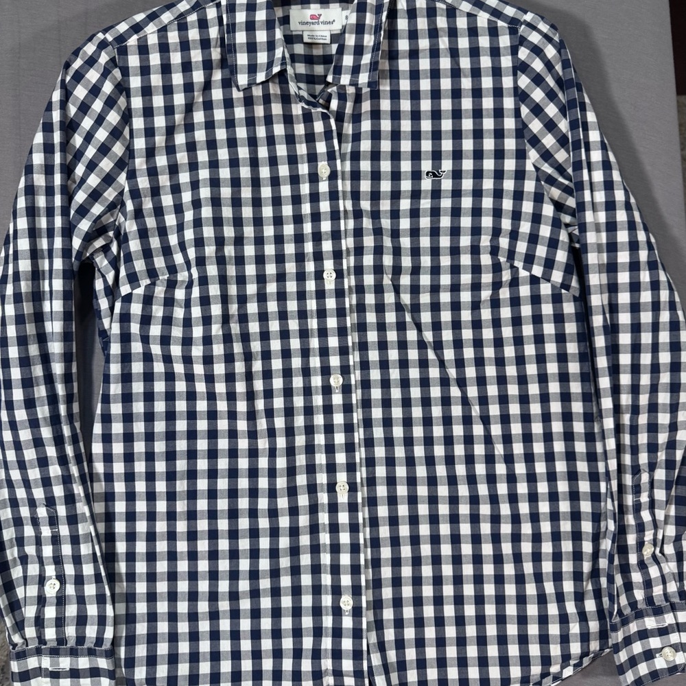 Vineyard Vines Navy and White Checkered Button Down Shirt